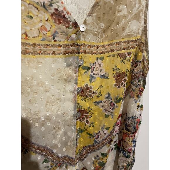 Fig & Flower Anthropologie Top Sleeveless Swiss Dot Lace Chiffon Mixed Media L - Picture 4 of 5